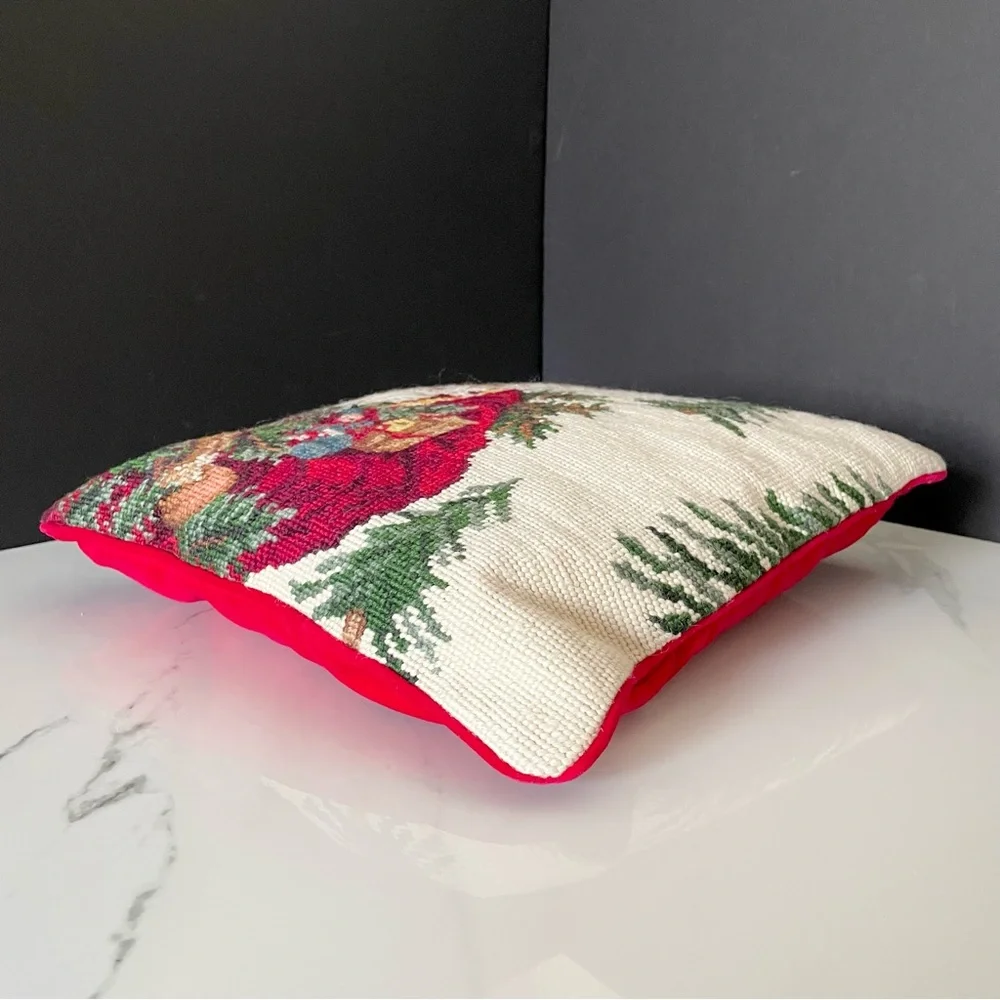 Santa with Trees Holiday Needlepoint Pillow